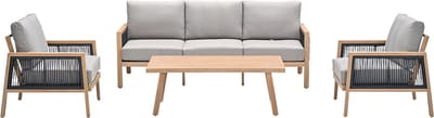 Decala loungeset - 4-delig - aluminium - light teak look -desert sand