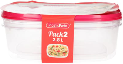 Plasticforte Vershoudbakjes - 2x stuks - 2.8 liter - herbruikbaar - transparant/roze - kunststof - magnetron - vriezer