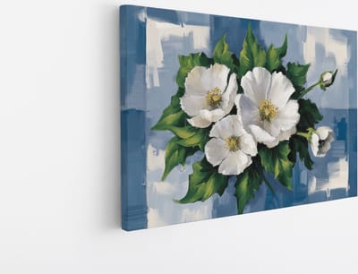 Saammp Canvas Schilderij - Abstracte witte bloemen - 30x20 - Foto op canvas - Wanddecoratie - Muurdecoratie Woonkamer - Kantoor Decoratie
