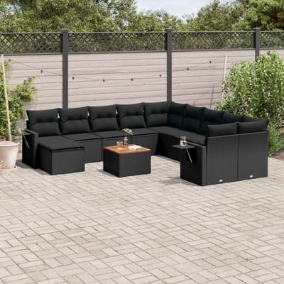 vidaXL - 12-delige - Loungeset - met - kussens - poly - rattan - zwart