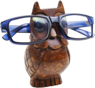 Brillenhouder Uil - Brillenstandaard Hout - Brillen Opbergen - Handgesneden Mango Hout - 17.5 cm Hoog - Bruin