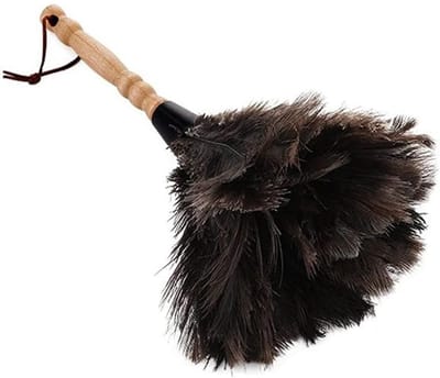 QTTVBTNA – 1 Stuk Plumeau Stofdoek - Met Houten Handvat - Mini Stofborstel - Zachte Stofborstel Voor Meubels Planken en Decoratie - Antistatisch Stofverwijdering Gereedschap - Lichtgewicht Herbruikbaar Voor Huishoud Schoonmaak en Dagelijks Gebruik