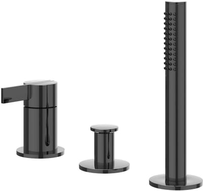 IVY Pact Badrandcombinatie 3-Gats Mengkraan met Uittrekbare Handdouche zonder Uitloop - Zwart Chroom PVD