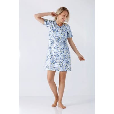Hajo bloemen nachthemd blauw - Blauw - Maat - 52/54