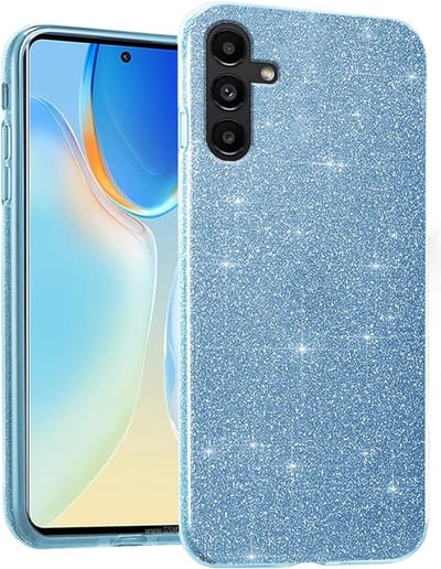 Casemania Hoesje Geschikt voor Samsung Galaxy A34 5G - Blauw - Glitter Back Cover