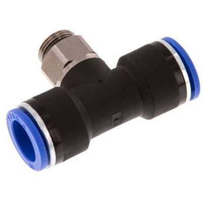 16mm x G3/8'' inline T-stuk Messing/PA 66 Insteekfitting Buitendraad Draaibaar NBR
