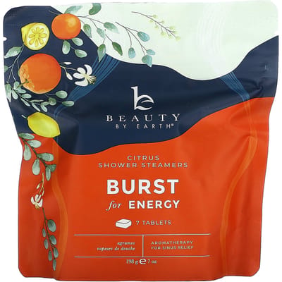 Beauty By Earth, Burst of Energy Shower Steamer, Citrus, 7 Tablets, 198g (7oz) black