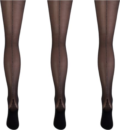 Marianne - Dames Panty met Lurex Naad - 20 Denier - 3-Pack - Maat S/M - Zwart Zilver