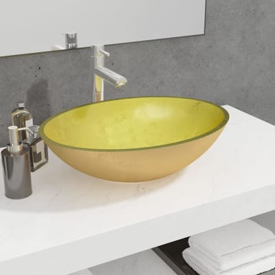 vidaXL - Wasbak - 50x37x14 - cm - glas - goudkleurig