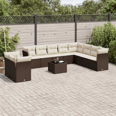 vidaXL - 11-delige - Loungeset - met - kussens - poly - rattan - bruin