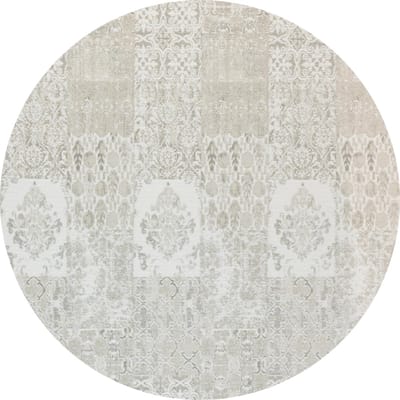 Vintage rond vloerkleed - Patchwork - Tapijten woonkamer - Carrara Grijs - 110cm ø