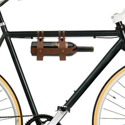 Dailygoods- Wijnflaconhouder Leren - Flessenhouder - Draaghaak - Fietsaccessoire - Ideaal voor Picknick - Afmetingen 23cm x 9cm - Fietswijndrager