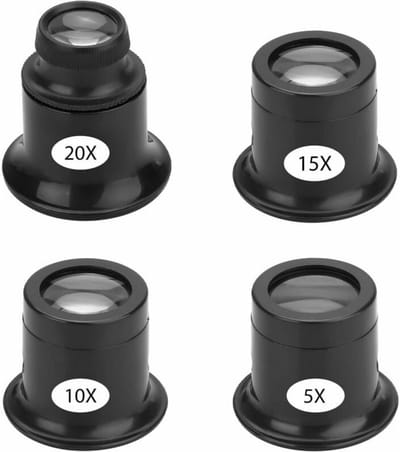TOVBMUP Horlogemakersloep - Horlogemakersoculair - Brillenloep - Juweliersloep - Juweliersoculair - voor horloges, sieraden, munten Elektricien - 4 stuks - 5x, 10x, 15x, 20x