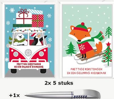 Pakje 10 Luxe Kerstkaarten met Enveloppen - Set van 2x5 stuks - Inclusief 1 luxe blauwschrijvende Pen