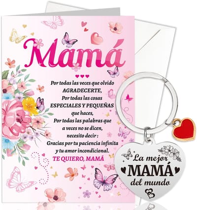 Dailygoods- Moederdagkaart met Envelop - Sleutelhanger voor Mama - Wenskaarten Set - Wenskaarten zonder Tekst - Cadeau voor Moederdag - Uniek Ontwerp met Bloemen - Wenskaart