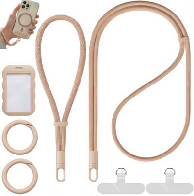 Universeel Nek & Polsband Telefoonkoord met Ringen, Badgehouder, Bevestigingsplaatjes - GSM Lanyard Keycord - Nekkoord Strap Telefoonketting - Telefoon Koord/Cord - Musketonhaak Sleutelhanger Sleutelkoord - Pashouder Keykoord - Phone Kettingen