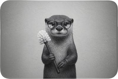 WC mat 90x60 cm - Antislip - Otter - Wc-borstel - Bril - Zwart - Wit - Toiletmat - Vloermat - Douchemat - Toilet tapijt - Toiletmatten