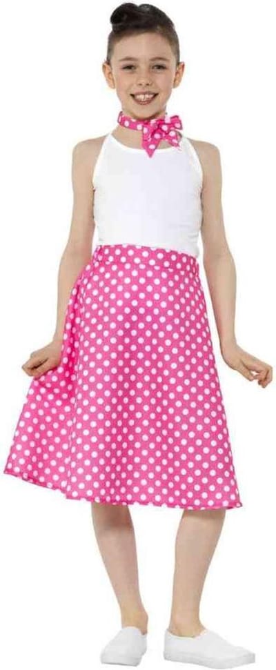 Smiffys - 50s Polka Dot Kostuum Rok Kids - Kids tm 12 jaar - Roze