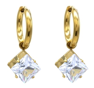 Oorbellen met Zirkonia - Oorringen 12 mm - RVS - Goudkleurig