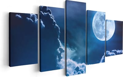 Artaza Canvas Schilderij Vijfluik Volle Maan bij Wolken - 100x50 - Foto Op Canvas - Canvas Print