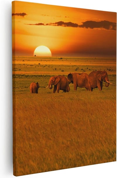 Artaza Canvas Schilderij Olifant - 40x50 cm - Wanddecoratie Afrika - Muurdecoratie Savanne - Schilderijen Op Canvas