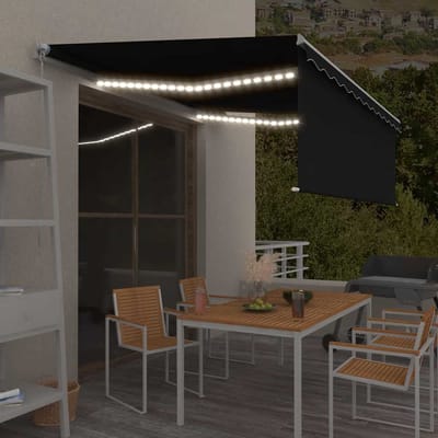 vidaXL - Luifel - handmatig - uittrekbaar - rolgordijn - LED - 4,5x3 - m - antraciet