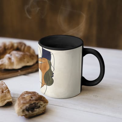 Magische Mok - Foto op Warmte Mokken - Koffiemok - Abstract - Overlappende gezichten - Paars - Donkergroen - Magic Mok - Beker - 350 ML - Theemok