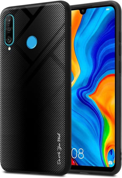 Cadorabo Hoesje geschikt voor Huawei P30 LITE in OPAAL ZWART - Beschermhoes gemaakt van TPU silicone Case Cover en achterkant van gehard glas