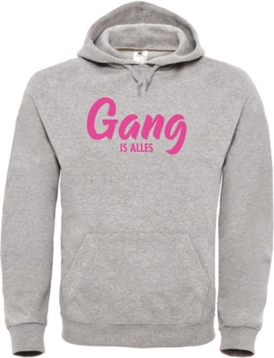 Gang is alles wintersport hoodie grijs S - Fluor roze - soBAD. | Foute apres ski outfit | kleding | verkleedkleren | wintersporttruien | wintersport dames en heren