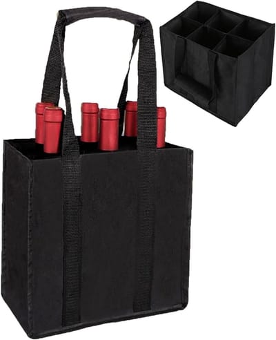 Draagbare wijnfles tas voor 1.5L flessen, milieuvriendelijke wijn draagtas, ideaal voor feestjes en boodschappen, zwart, eenvoudig ontwerp, 10.63 x 7.09 x 10.63 inch