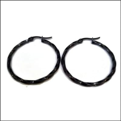 Aramat Jewels - Oorbellen dames- gedraaide oorringen -zwart- 35mm-rvs