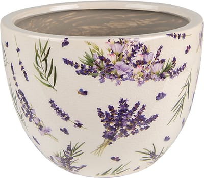 Keramiek Bloempot voor Binnen – Paars Lavendel – Rustieke Pot – Ø 20 cm – Lavendelmotief