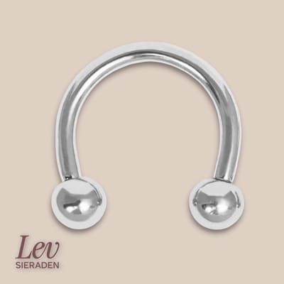 Lev Sieraden - Titanium 1.2 x 8 mm horse shoe ring - Circular barbell met 3 mm balletjes Externally threated - Kleur zilver - Piercing - labret piercing - neuspiercing staafje - tragus piercing- Oorpiercing