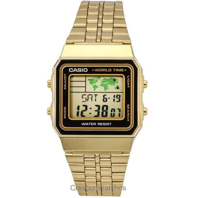 Gerenoveerd Casio Digitaal Roestvrij Staal Wereldtijd A500WGA-1DF A500WGA-1 Herenhorloge beige