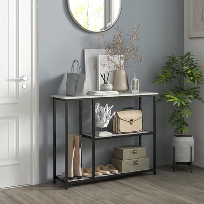 REDOM - Consoletafel - 2 Open Legplanken - Modern - Voor Hal Of Woonkamer - Staal - Wit - 100 x 30 x 80 cm