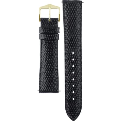 HIRSCH Rainbow Horlogebandje - zijdeachtig kalfsleer met hagedisopdruk, 18 mm Breedte bevestiging, zwart - glanzend goud Sluit, past op Garmin, Huawei Watch