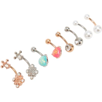 8 Pièces Anneaux de Nombril 8 Styles Mode Magnifiques Anneaux de Nombril en Acier Inoxydable Bijoux de Corps