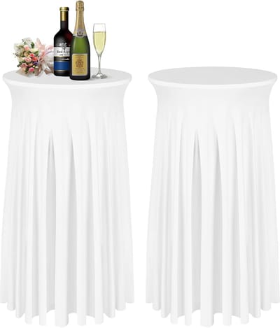 Tafellaken - 2 stuks - 60x110cm - Cover Up Statafelrok Stretch - Tafelhoezen - stretch - met rok - Rond - voor cocktailtafels - voorzien van een natuurlijke, golvende ronde rok - Ideaal voor bars, bruiloften, feesten en banketten - Wit