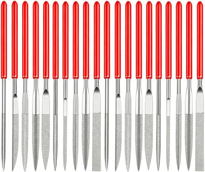 Thijox - Set van 20 mini-diamantnaaldvijlen - 3 x 140 mm - Sleutelvijlen met rubberen greep - Precisie gereedschap voor hout, metaal, glas, keramiek -
