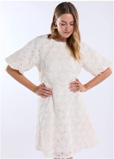 Freebird Wv-3d-voile-flower-26-1 Dames - Jurk - Gebroken wit - Maat XL