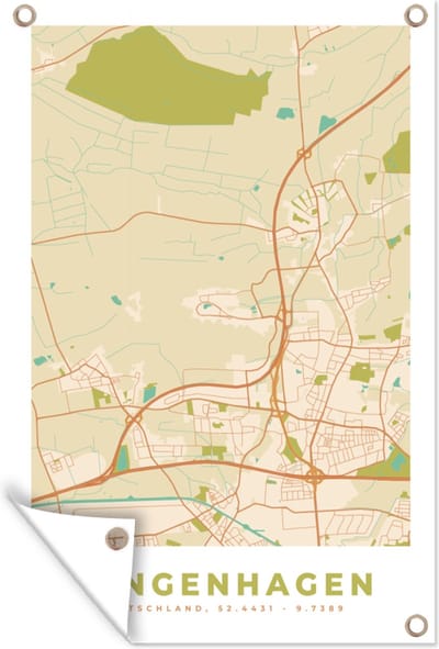 Muurdecoratie Kaart - Plattegrond - Stadskaart - Langenhagen - Vintage - 120x180 cm - Tuinposter - Tuindoek