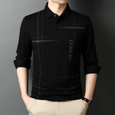Lente en Herfst Nieuw T-shirt met lange mouwen voor jonge en middelbare mannen Heren Los Poloshirt Bedrukte Top XXXL
