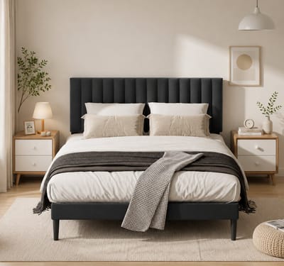 KUTAS Gestoffeerd Bedframe 140x190 cm - Heavy Duty Metalen Frame - Verstelbaar Hoofdbord - Stil & Anti Slip - Grote Opbergruimte onder Bed - Zwart - Geschikt voor Slaapkamer en Gastenkamer
