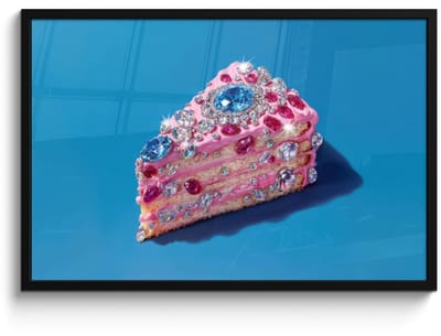 Poster in lijst - Fotolijst 90x60 cm - Posters - Taart - Edelstenen - Glitters - Roze - Posterlijst zwart - Decoratie - Wanddecoratie woonkamer - Muurdecoratie slaapkamer