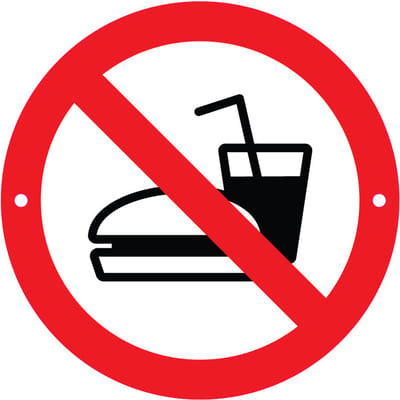 Verbodsbord Verboden te Eten en Drinken - 30cmØ met 2 Boorgaten - op 3mm dik Aluminium