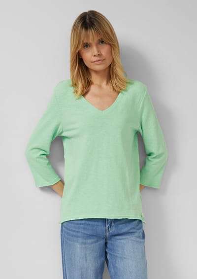 s.Oliver - female - Jersey T-shirt met vlamgarenstructuur en afgeronde zoom