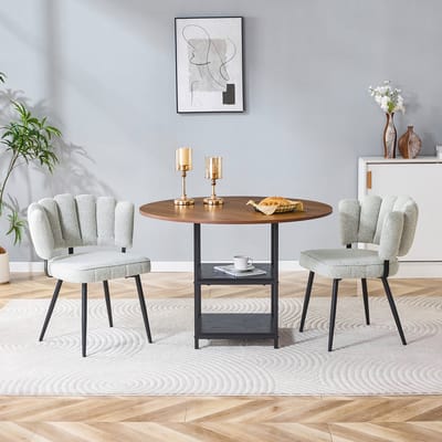 MIVRAY Eettafelset 107 cm - Ronde Tafel Met Dubbele Opbergruimte En 2 Stoelen - Voor Eethoek - Stof MDF Metaal