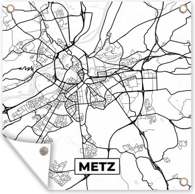 Tuin poster Frankrijk - Metz - Kaart - Plattegrond - Stadskaart - Zwart wit - 200x200 cm - Tuindoek