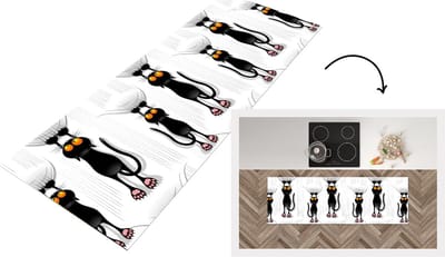 Keukenloper - Loper keuken - Patroon - Kat - Zwart - 150x50 cm - Keukenloper vinyl