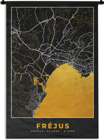 Wandkleed - Wanddoek - Kaart – Fréjus - Plattegrond – Frankrijk – Stadskaart - 120x180 cm - Wandtapijt
